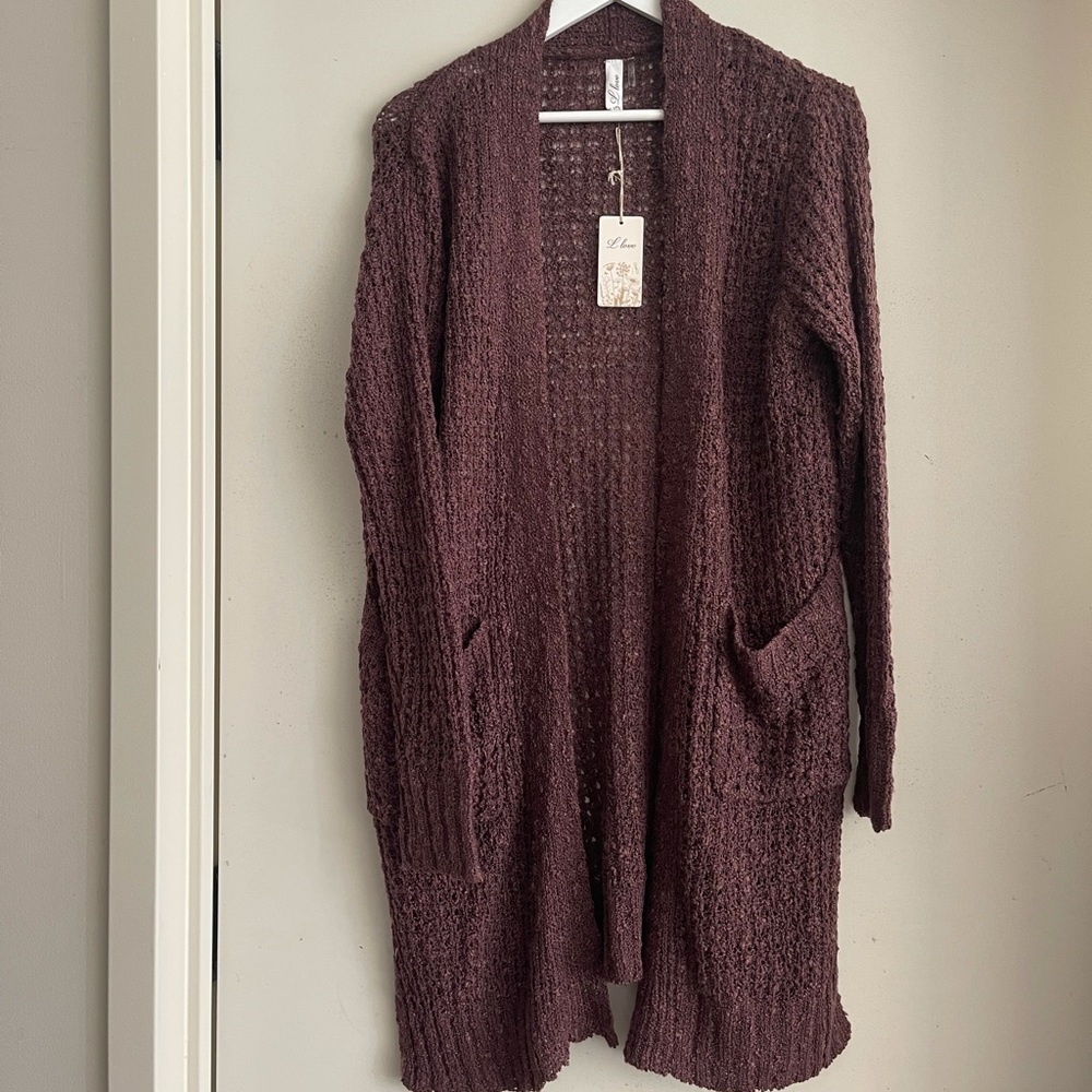Wine Cozy Knit Cardigan NWT